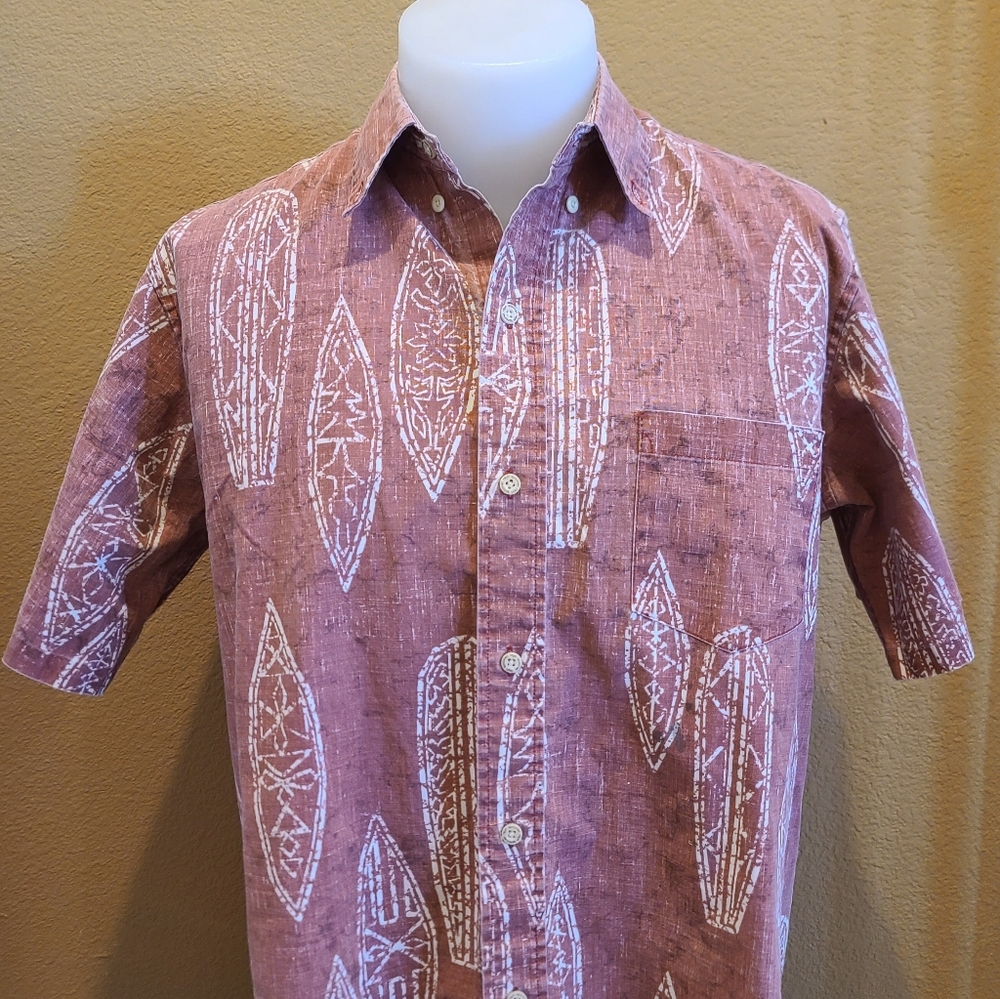Vintage Reyn Spooner reverse Print Maroon and White Patterned Shirt Medium